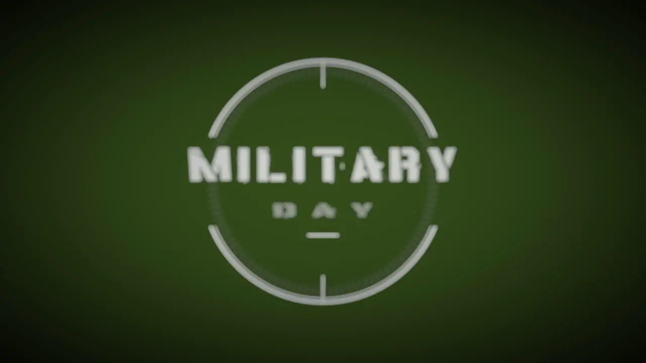 Animation text Military Day on military background with aim