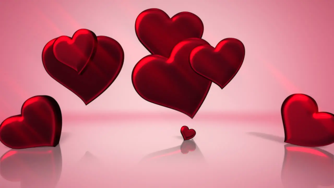 Animation closeup motion small romantic hearts on pink Valentines day shiny background