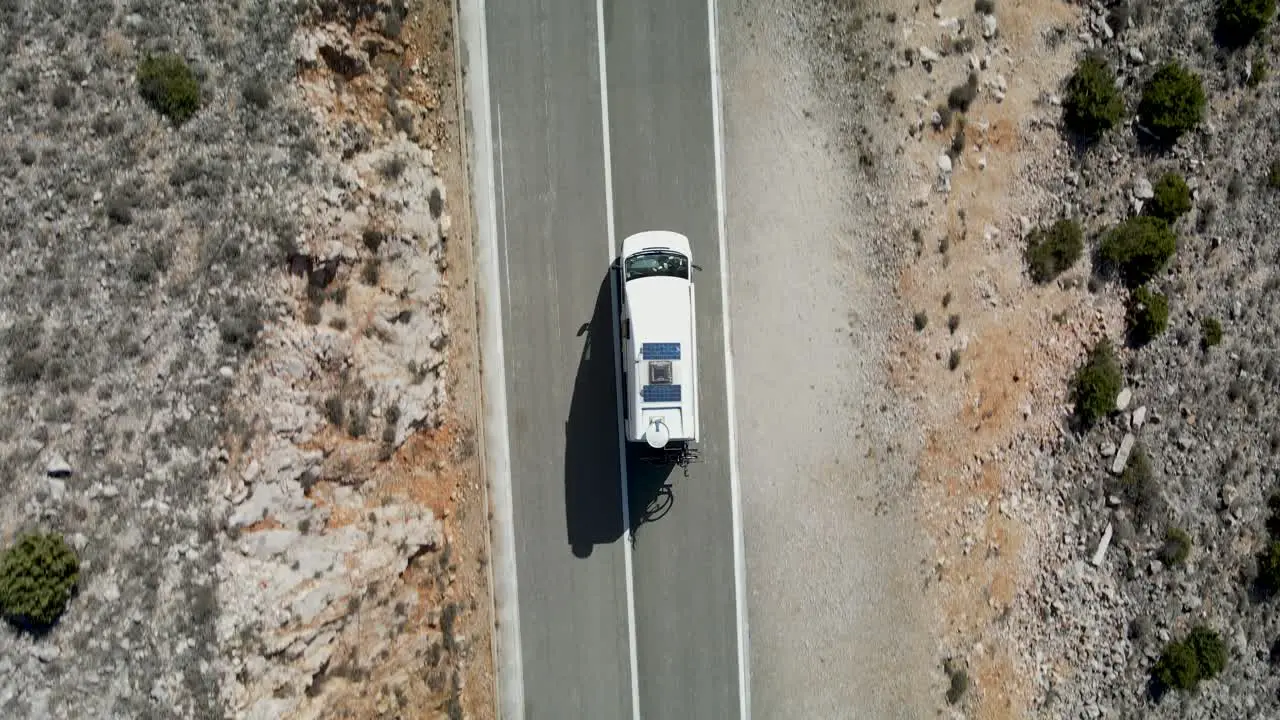 Directly above view of camper on the road