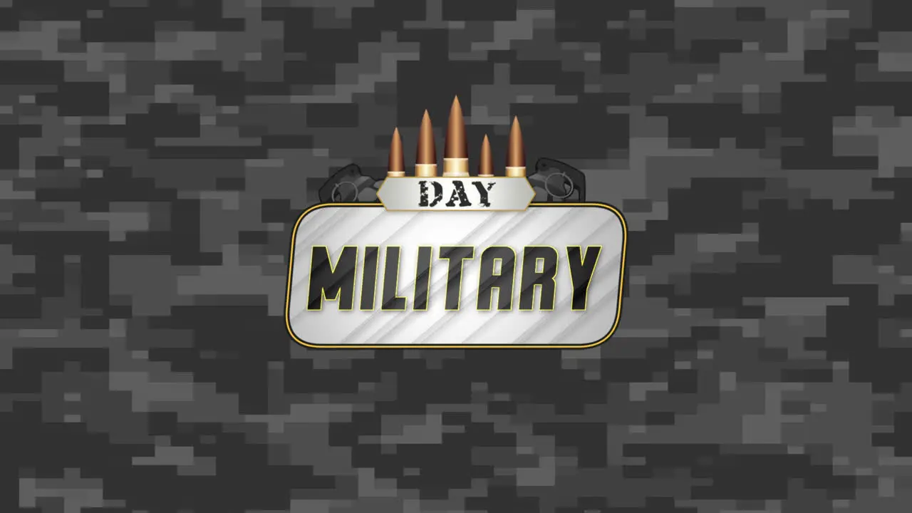 Animation text Military Day on military background with patrons