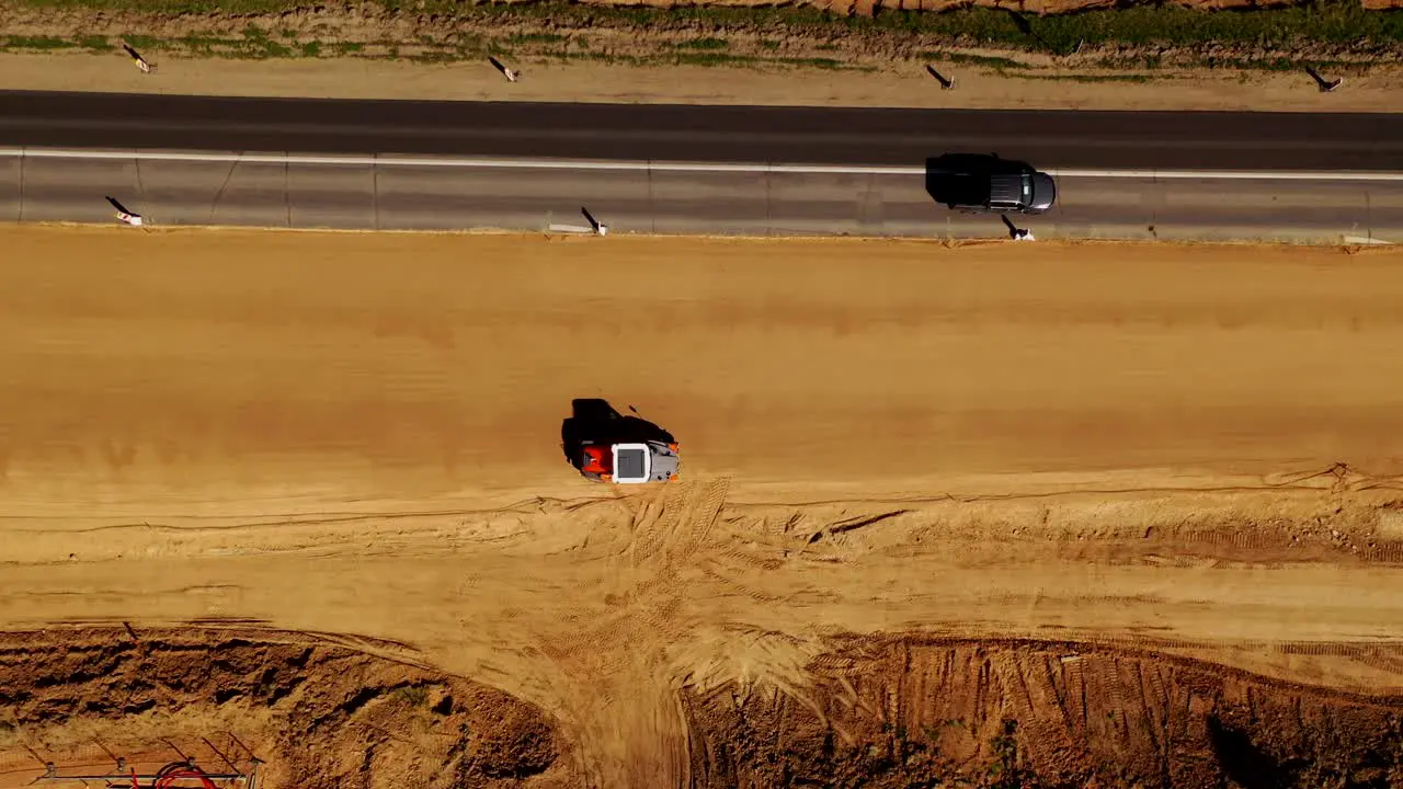 Drone top down view of road reconstruction site