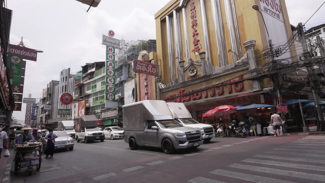 Busy Street Traffic in Chinatown in Bangkok Thailand