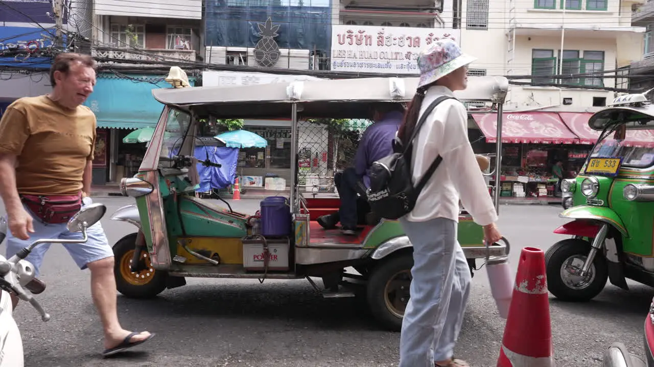 Tuktuk Parked on Street in Chinatown in Bangkok Thailand