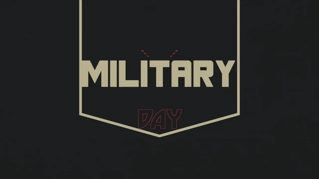 Animation text Military Day on military background with stamps and star