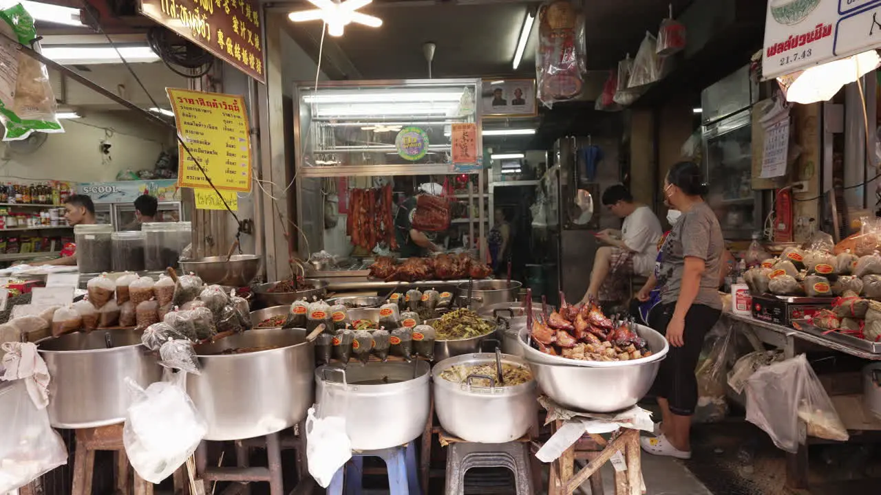 Chinese Restaurant in Traditional Market in Chinatown in Bangkok Thailand