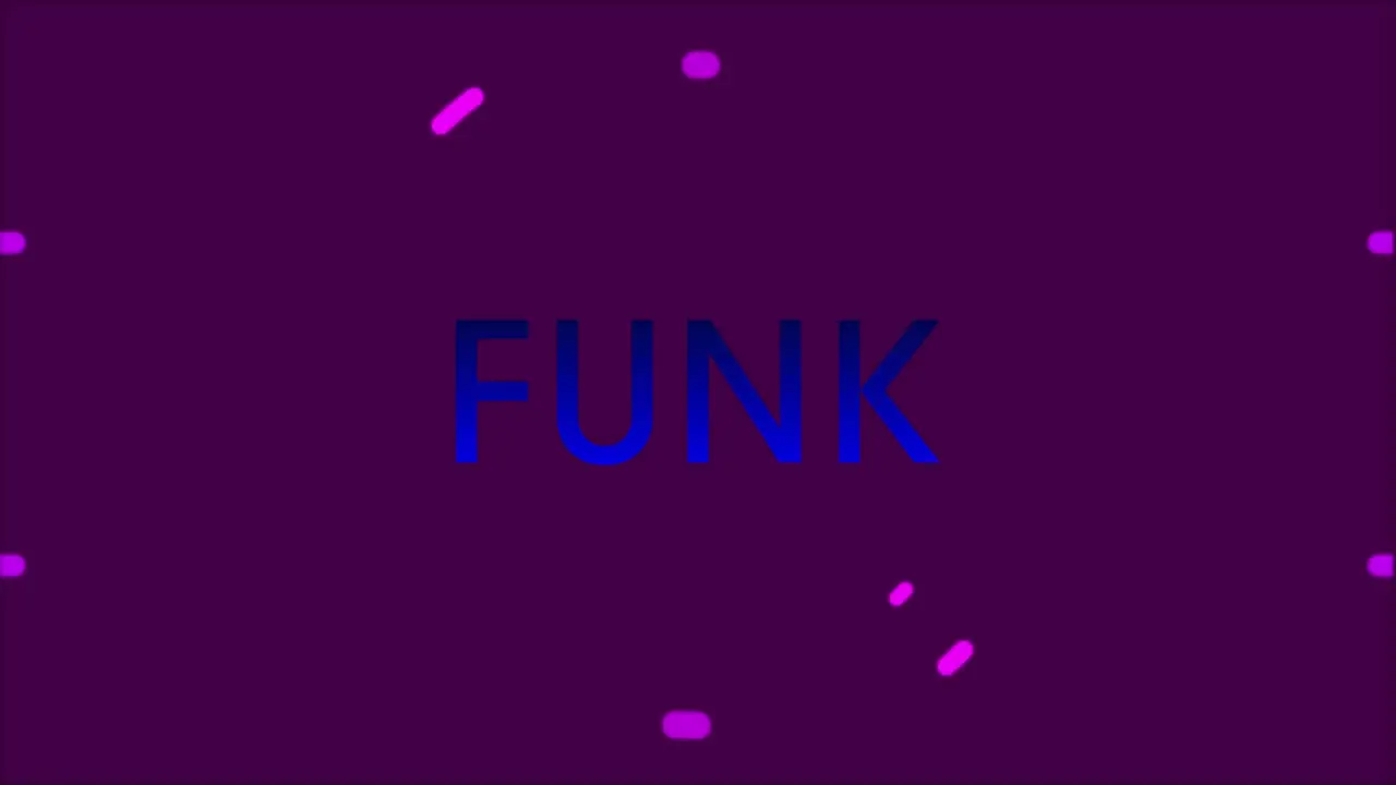 Animation of funk text over shapes on purple background