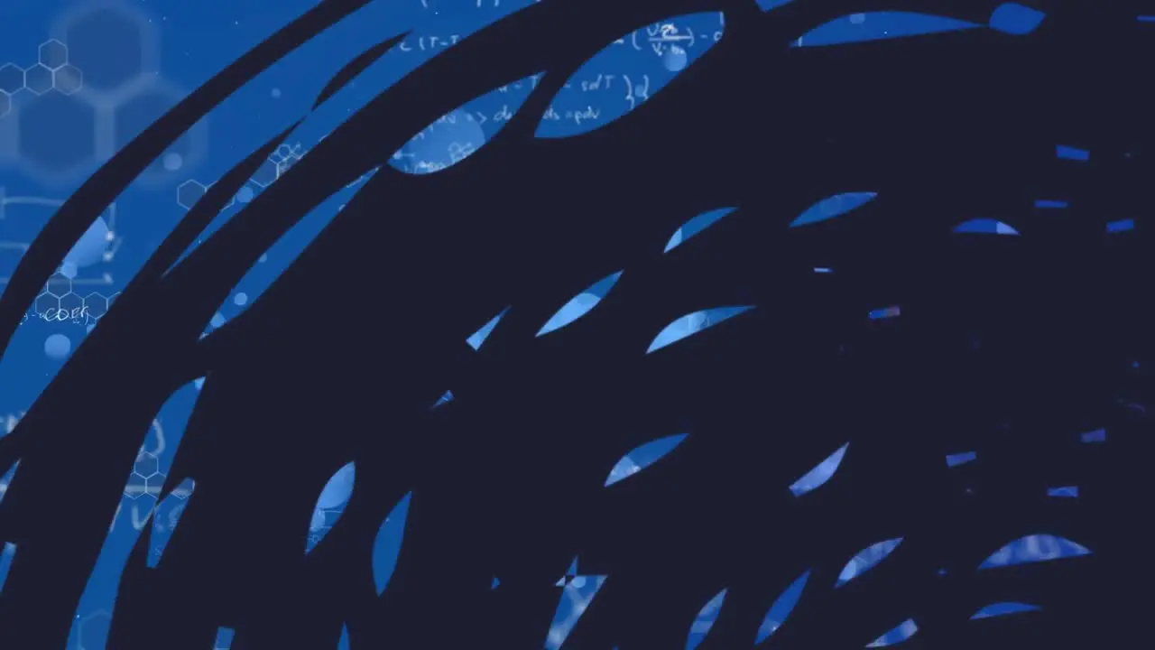 Animation of shapes over mathematical equations on blue background