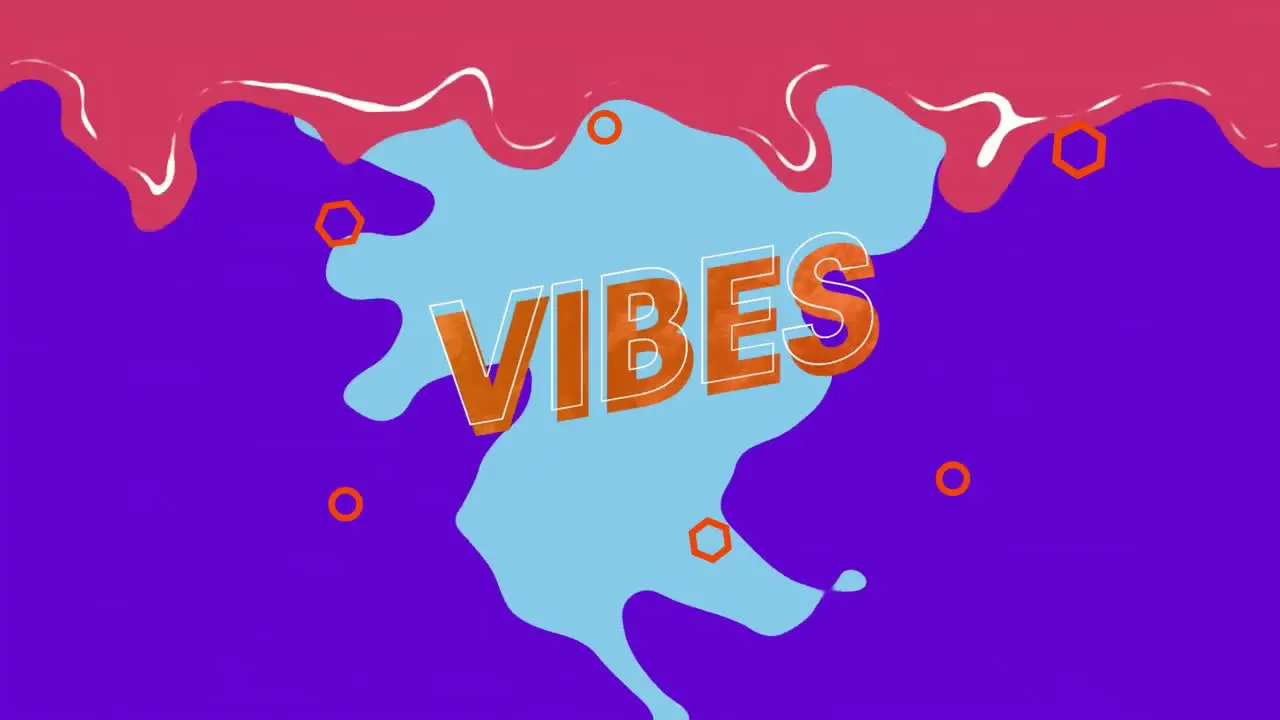 Animation of vibes text over shapes on blue background