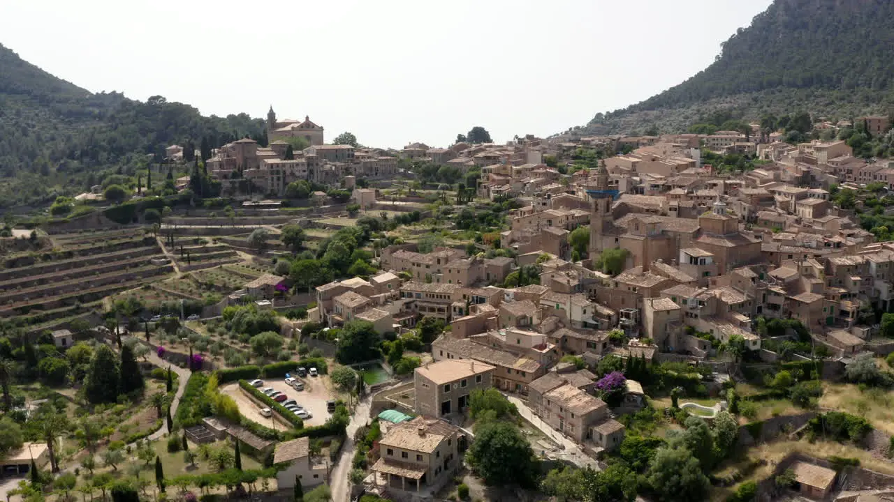 Historical medieval Valldemossa village on hillside in Mallorca Spain