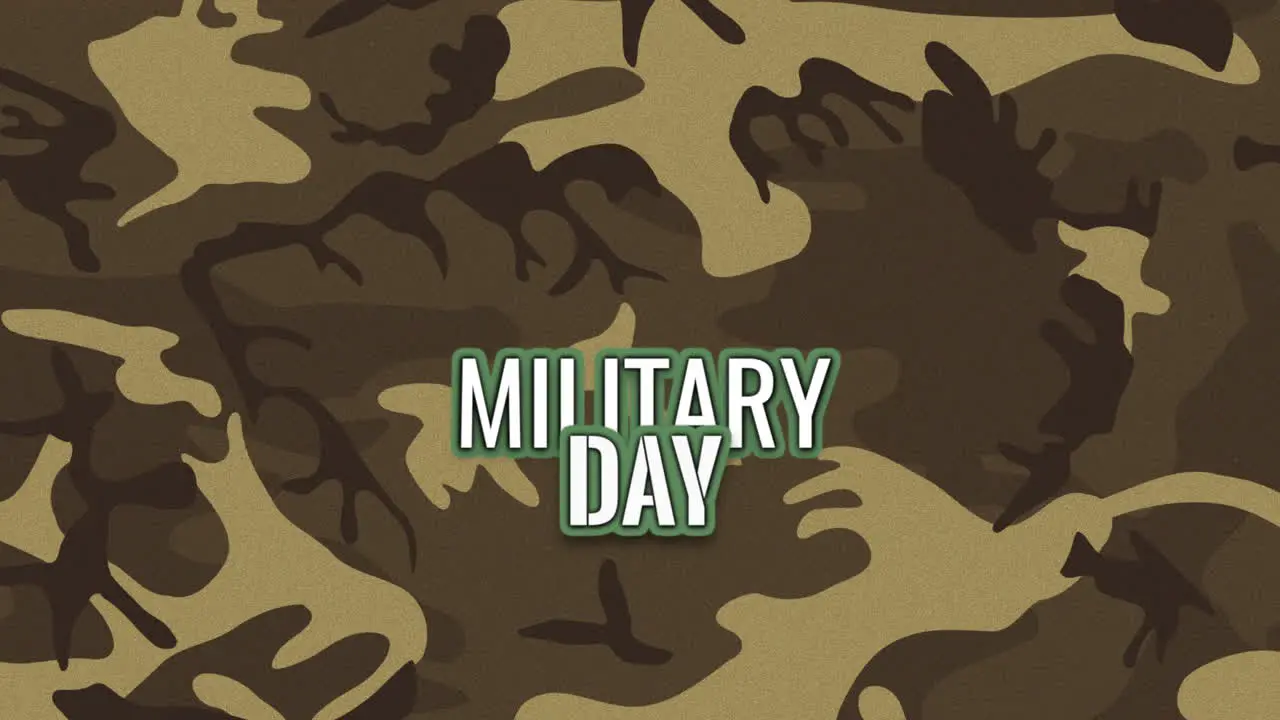 Animation text Military Day on military green background with patrons