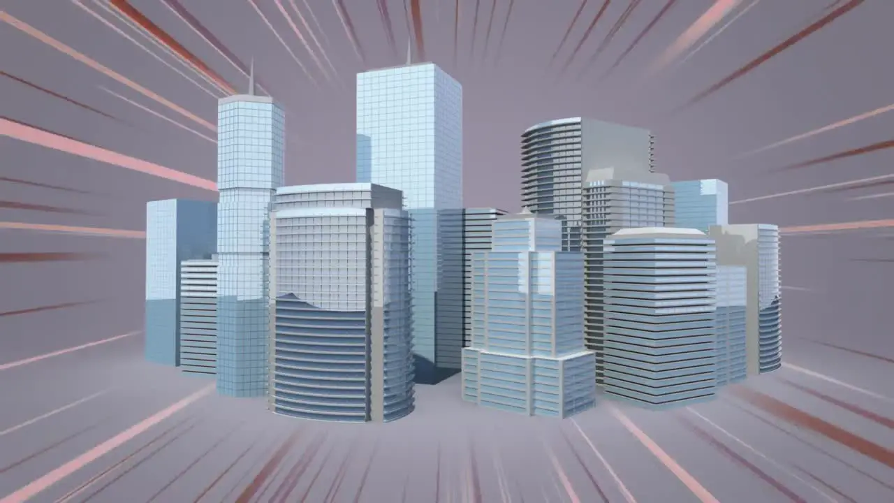 Animated city with radial circle surrounding it