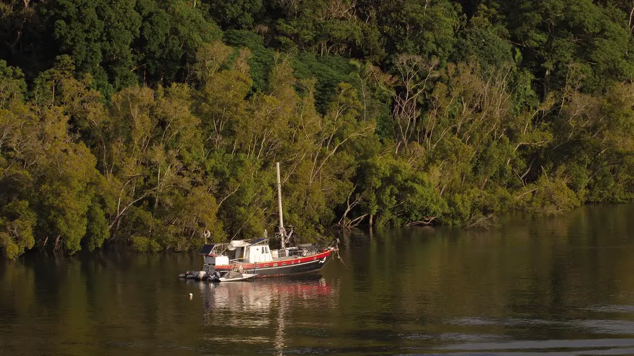 Boat on the Brisbane River Brisbane City from Kangaroo Point Queensland Australia