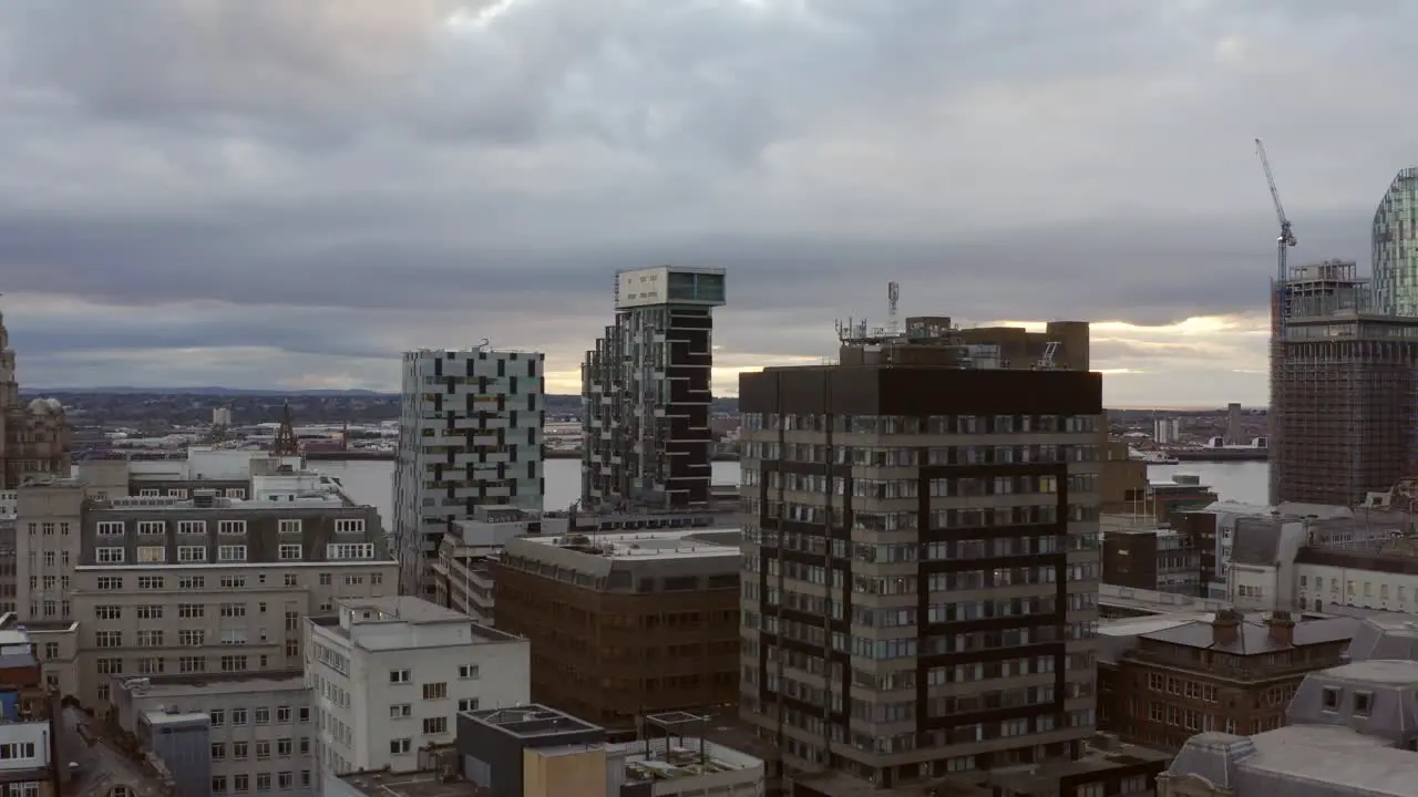 Rising Drone Shot Approaching Buildings In Liverpool City Centre