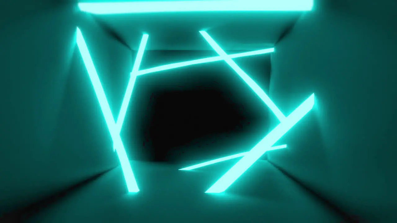 Animation of crossed blue neon beams on dark background