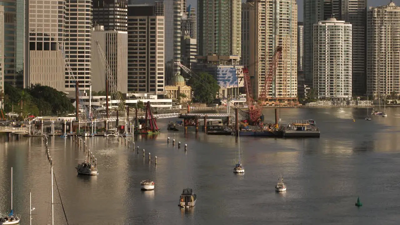 Construction on a new bridge on the Brisbane River Brisbane City from Kangaroo Point Queensland Australia