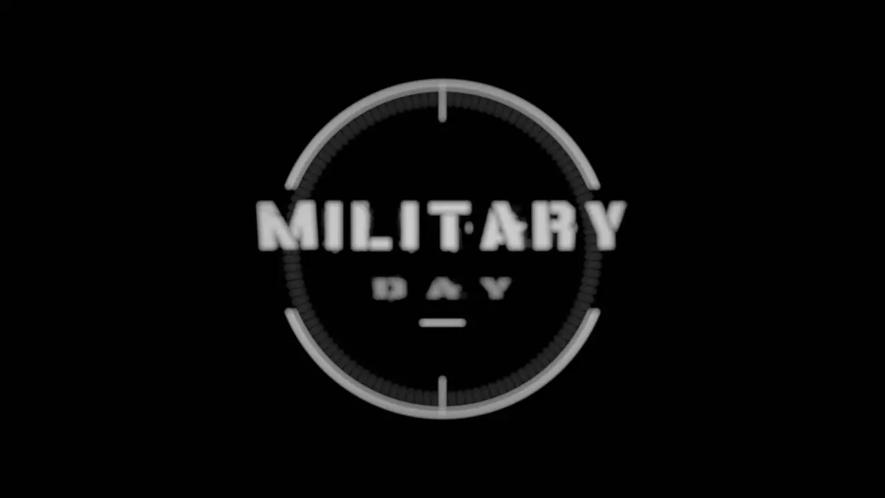 Animation text Military Day on black military background with aim