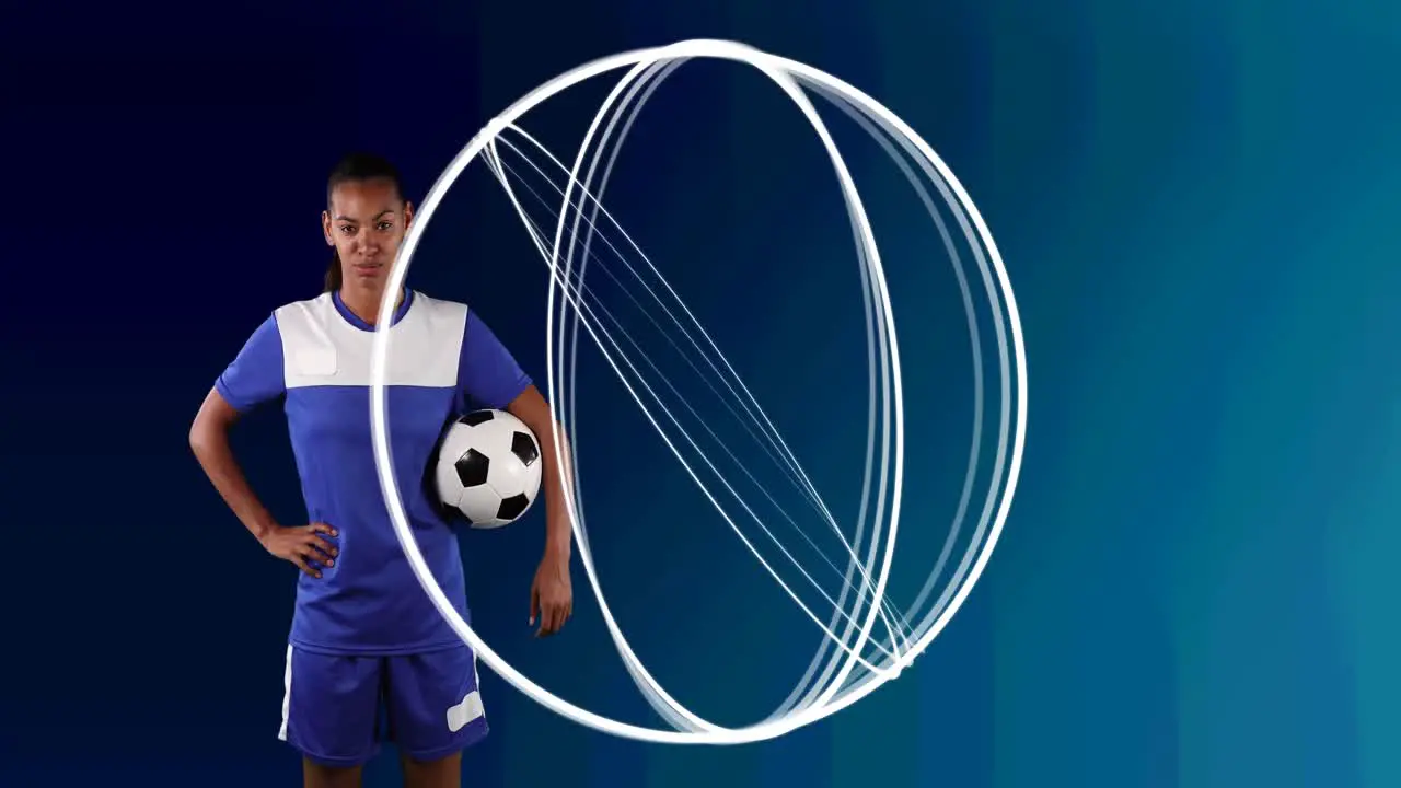 Animation of circles over female football player holding ball