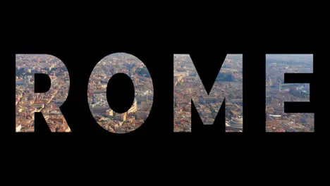 Aerial Drone Shot Of City Buildings In Italy Overlaid With Graphic Spelling Out Rome