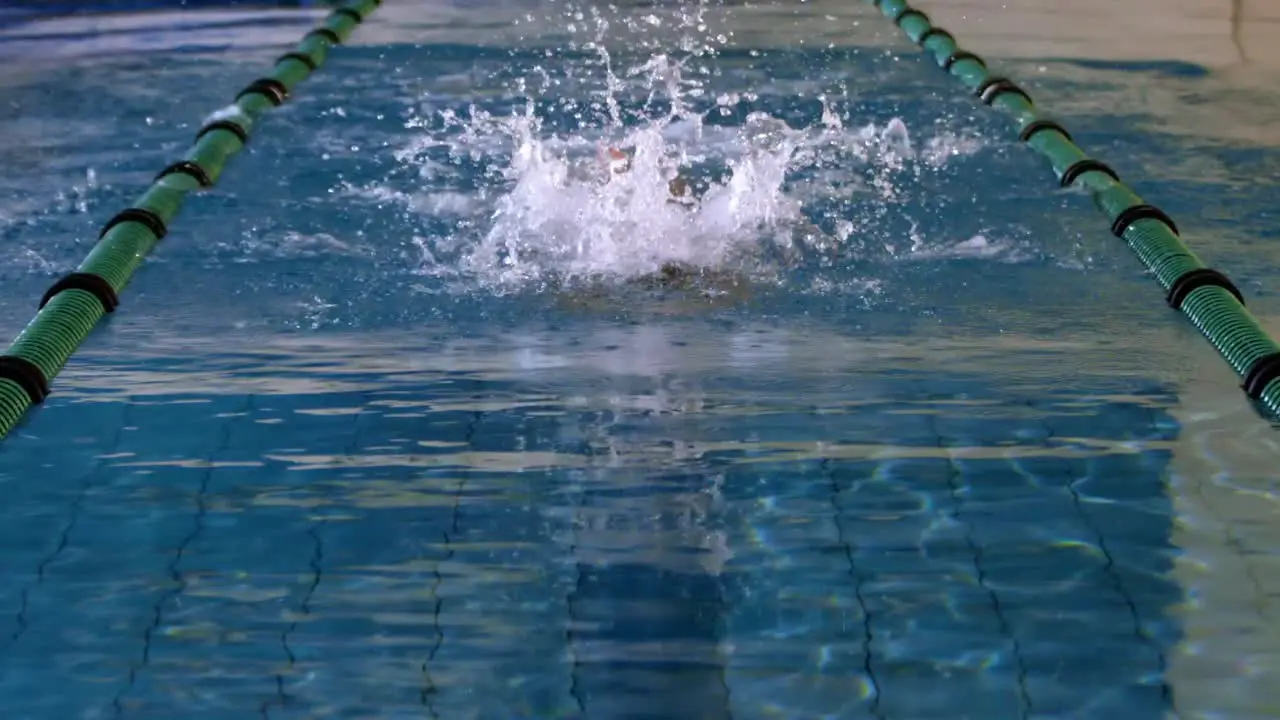 Fit female swimmer doing the butterfly stroke in swimming pool