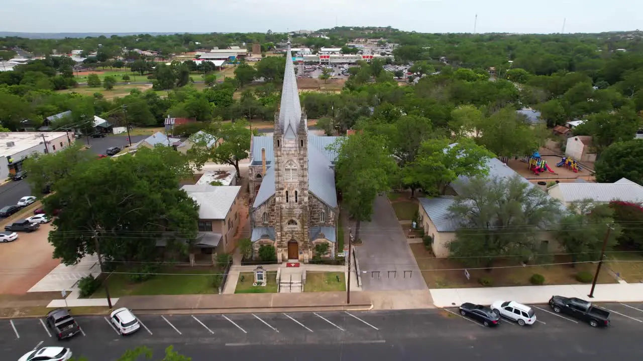 Aerial footage of the famous German town of Fredericksburg in Texas