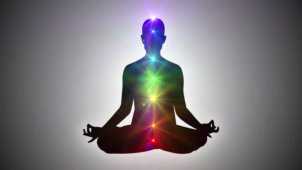 Silhouette of a person sitting in lotus yoga pose achieving nirvana or enlightenment | Seven Chakras