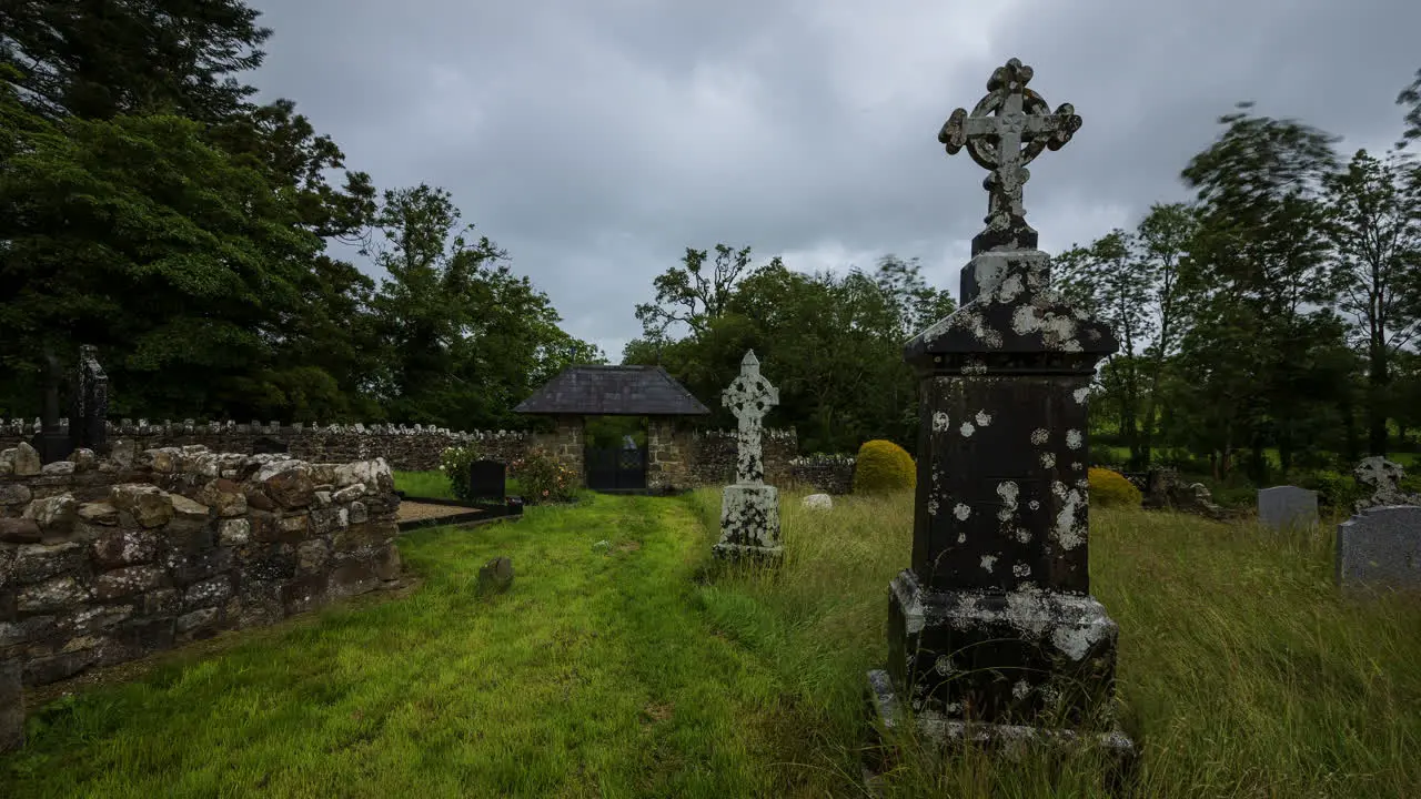 Time Lapse of local historical graveyard on a cloudy day in rural Ireland