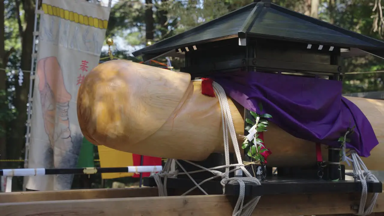 Giant Wooden Phallus at Japanese Shrine for Hounensai Festival