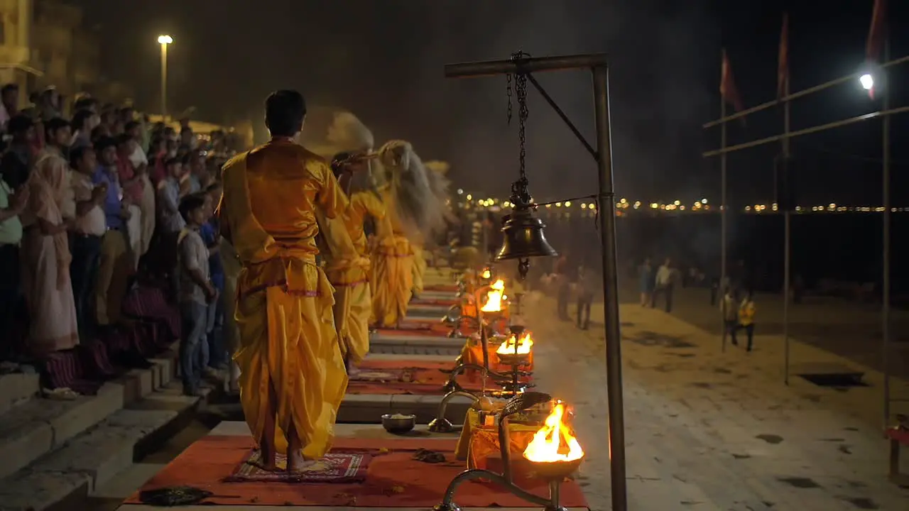 Nighttime Ceremony Being Performed in Varanasi