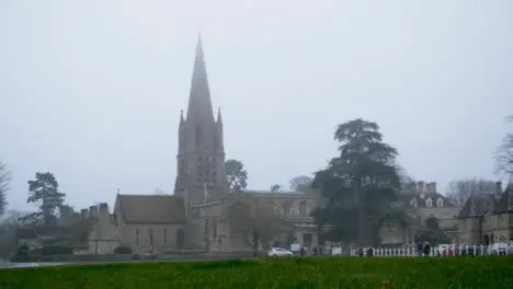 Low Angle Long Shot of St Marys Church On Misty Morning 