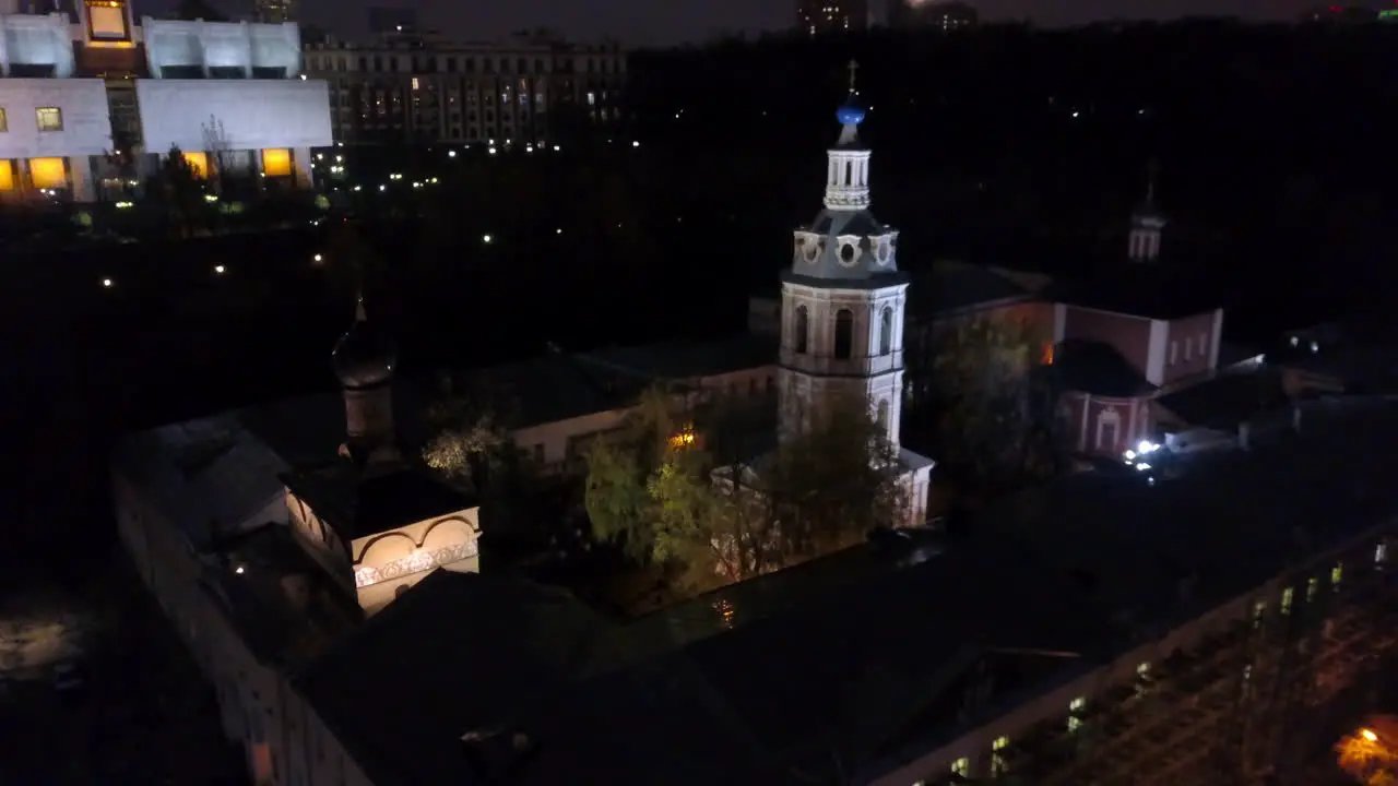 Aerial view of Andreevsky Monastery in night Moscow Russia