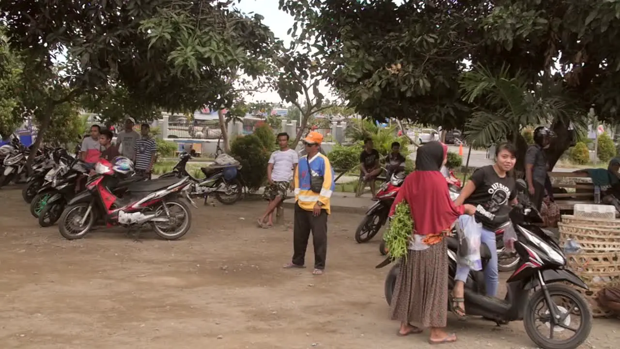 Panning Along Parked Motorcycles in Indonesia