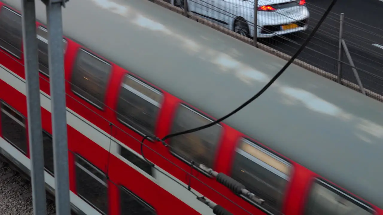 Red line public transport daily commute train next to Ayalon highway Tel Aviv