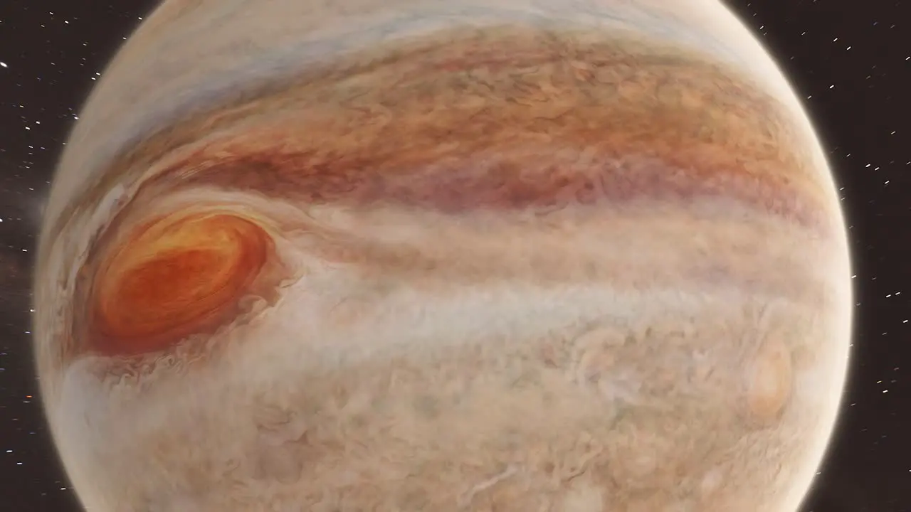 Fast Rotating Shot of Jupiter with Milky Way Background Space Scene Animation Clip 4K