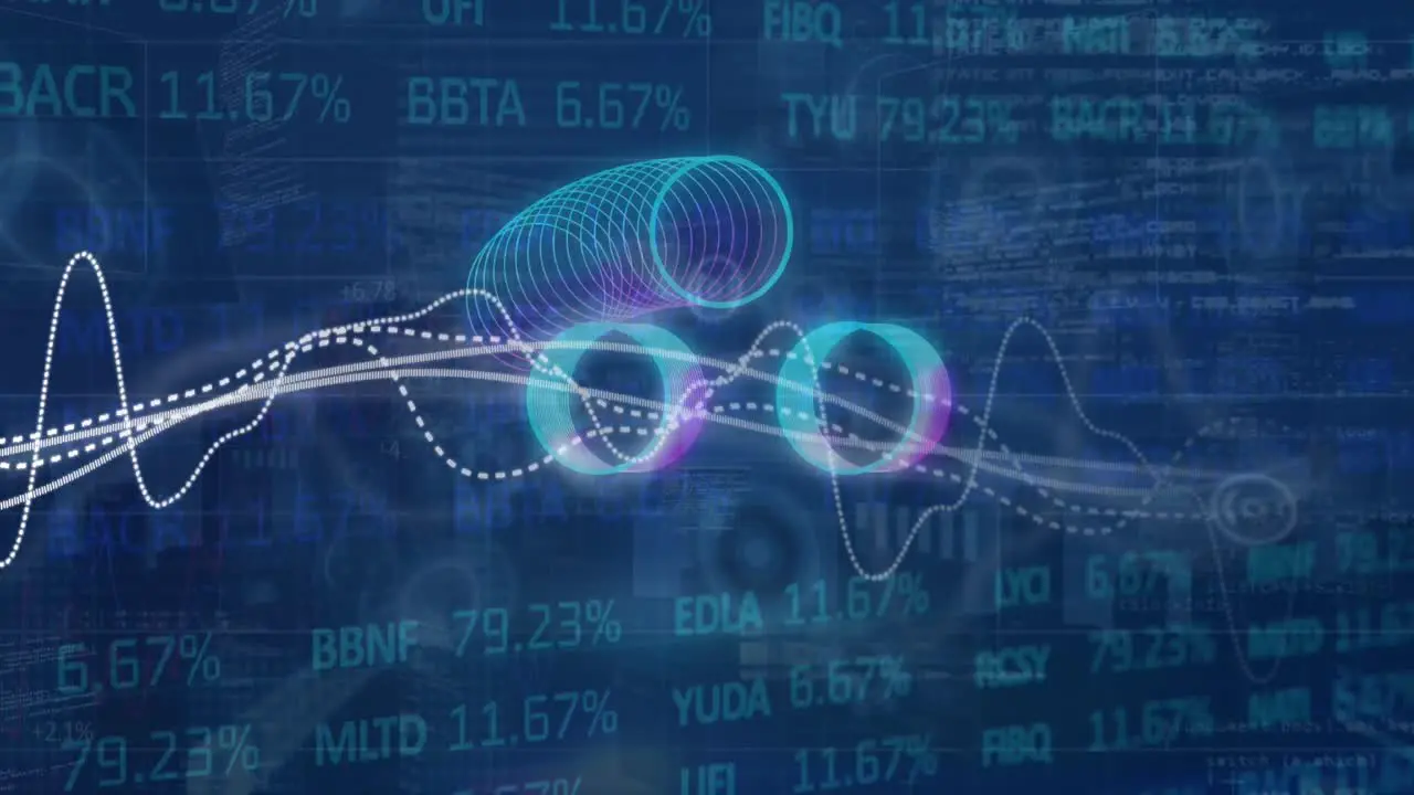 A video of global finance economy and technology with neon circles and financial data