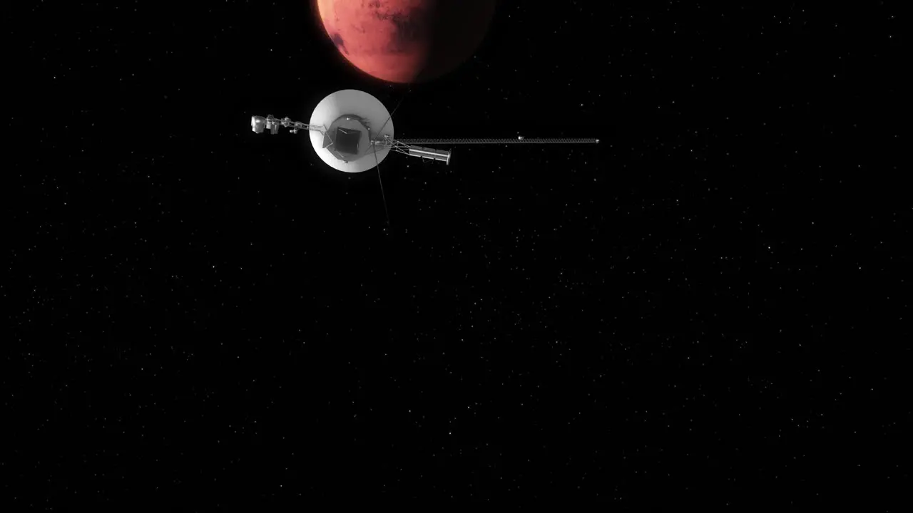 Voyager 1 Heading Towards Red Planet Mars to Take Photos on Flyby as Camera Pans Up for Reveal 4K