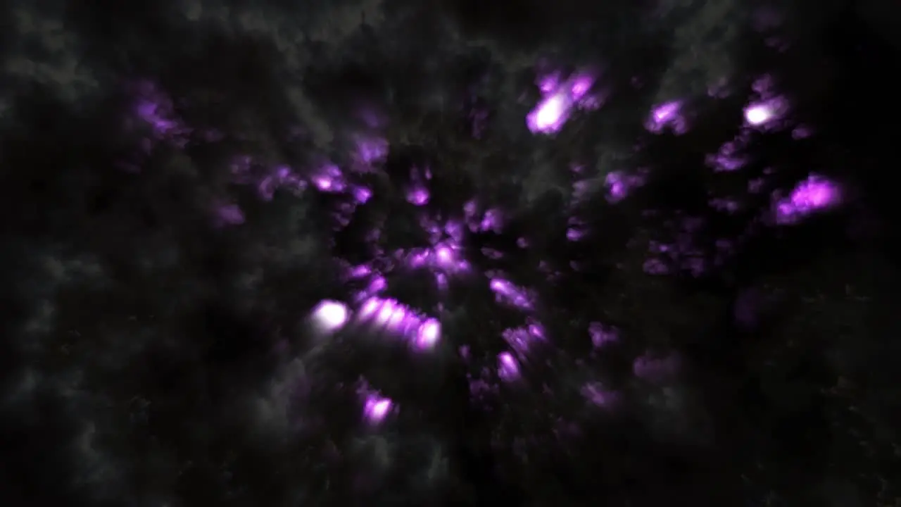 Slow movement fly through the inside of a nebula-like cloud in space