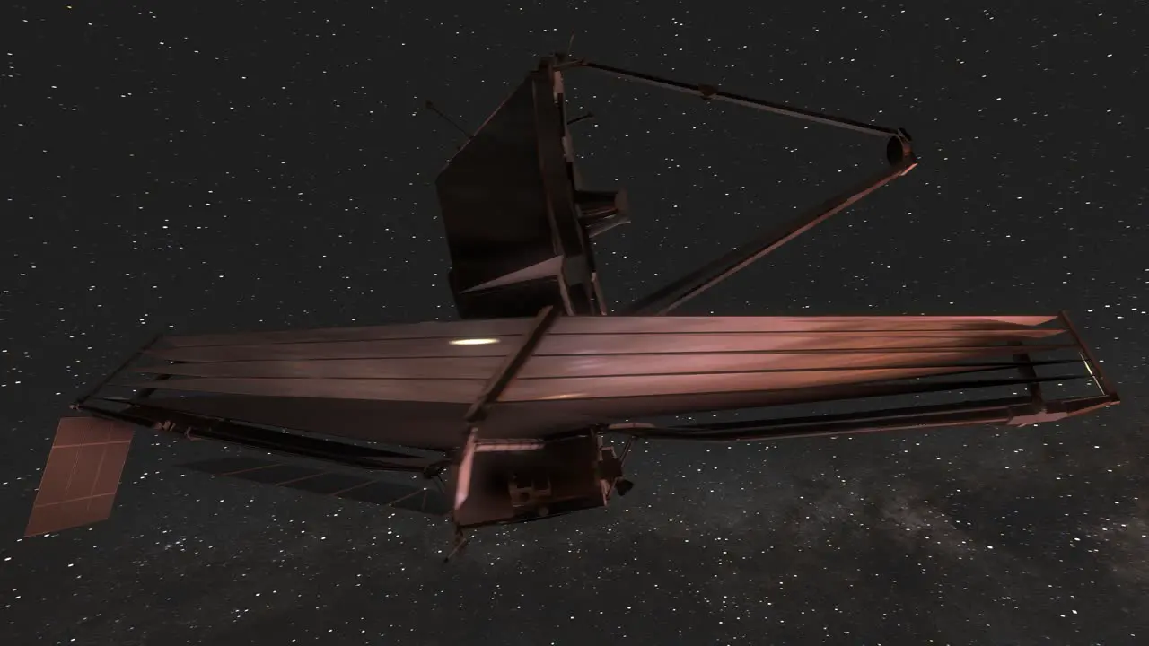 James Webb Space Telescope JWST Moving Past Camera to Reveal Milky Way Galaxy 3D CGI Animation 4K