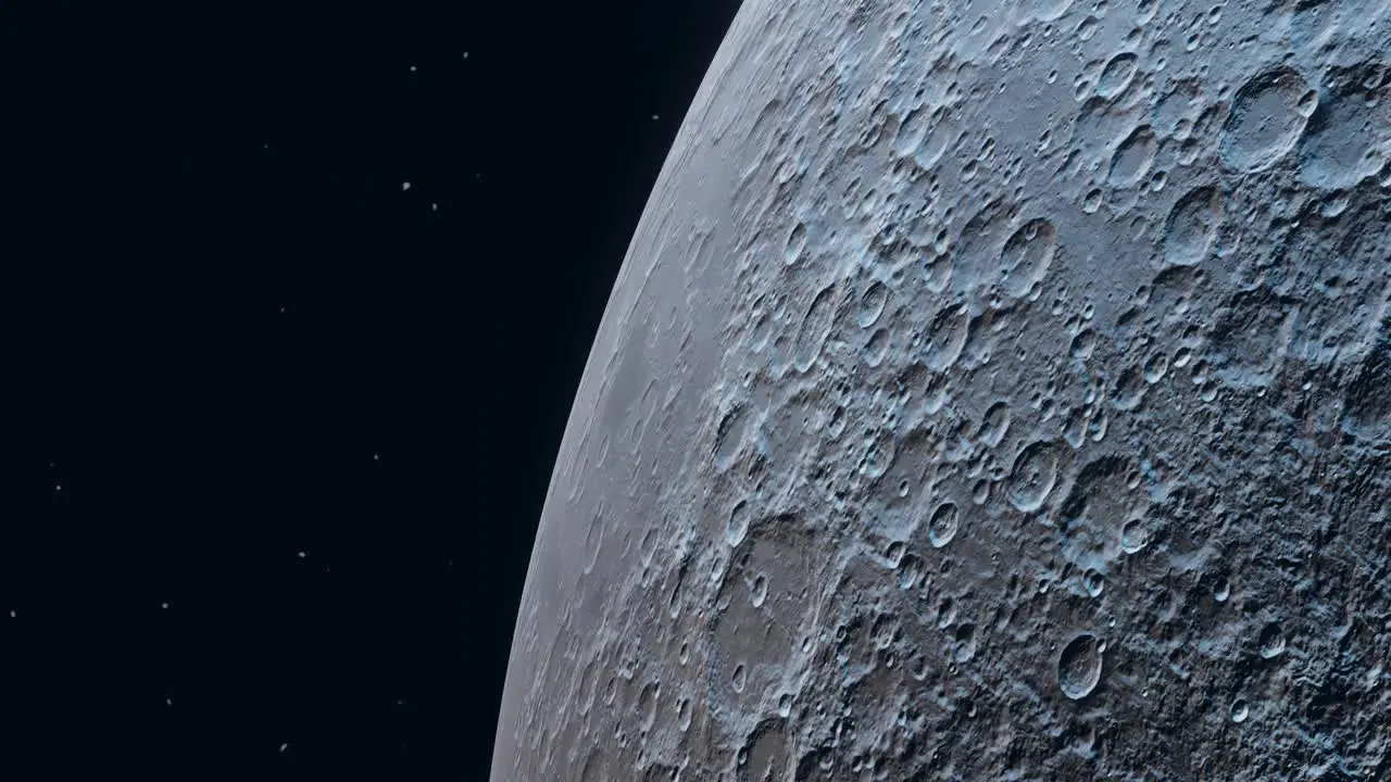 3D Animation showing the Moon in orbit with craters