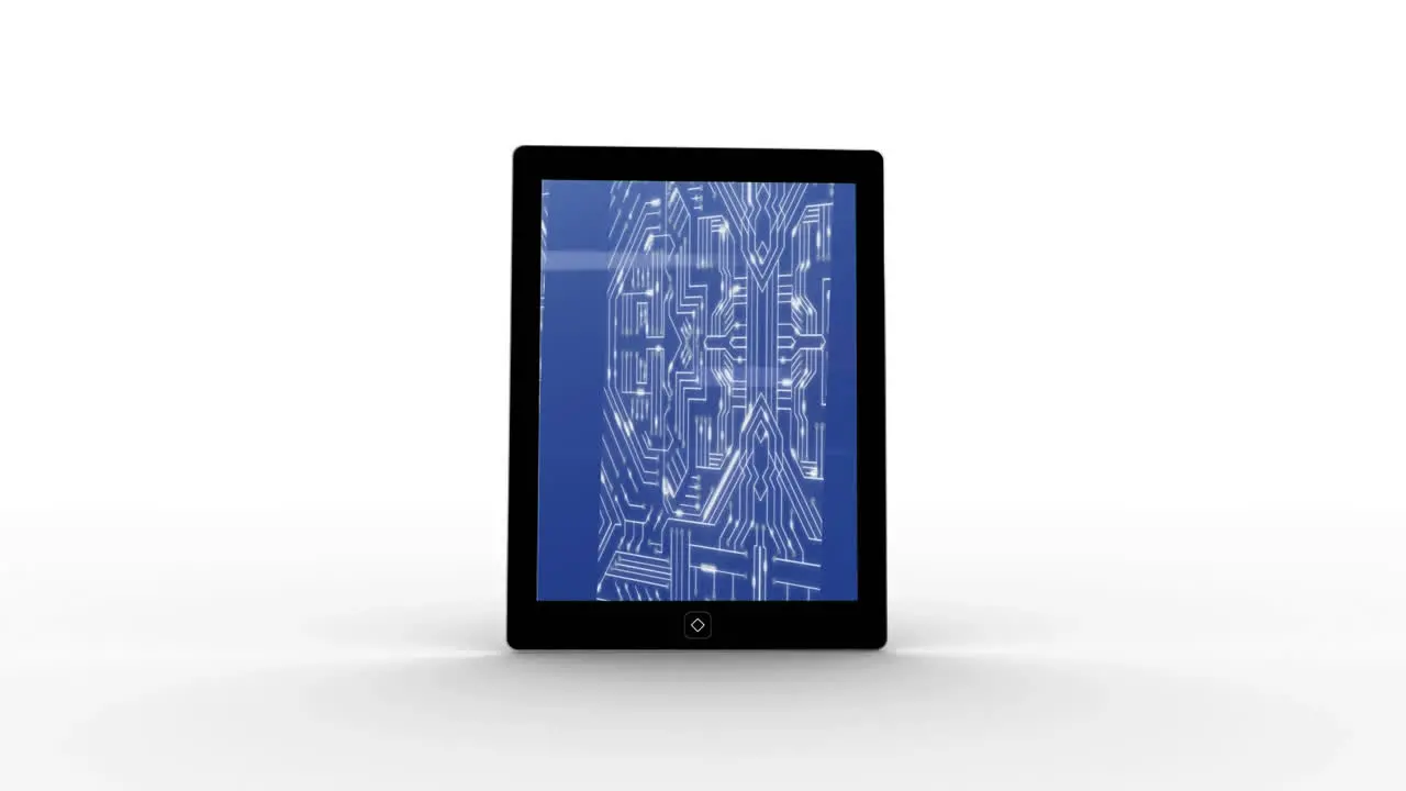 Animation of a digital tablet showing a motherboard on the screen