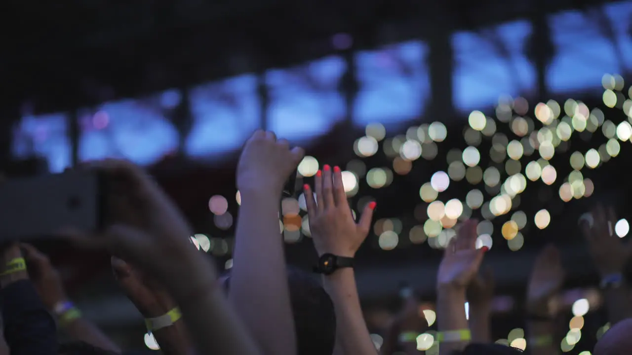 Music fans at the concert People applauding and making cell videos