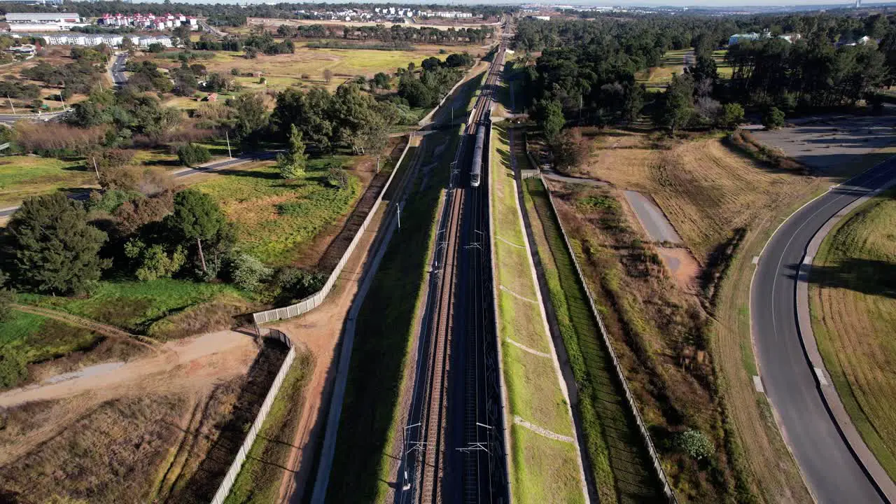 The Gautrain along its journey to OR Tambo Airport passes by below