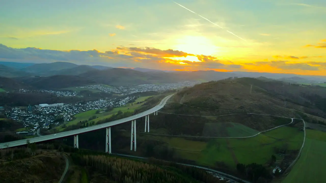 The Tallest Autobahn Bridge in Germany The Talbrücke Nuttlar in North Rhine-Westphalia during Golden Hour Light