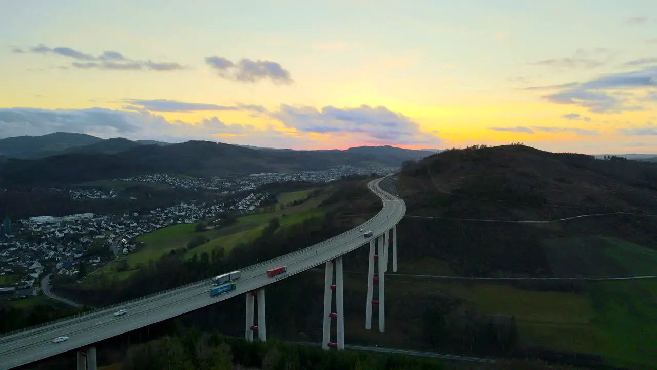 Breathtaking Sunset on North Rhine-Westphalia's Tallest Autobahn Bridge Talbrücke Nuttlar