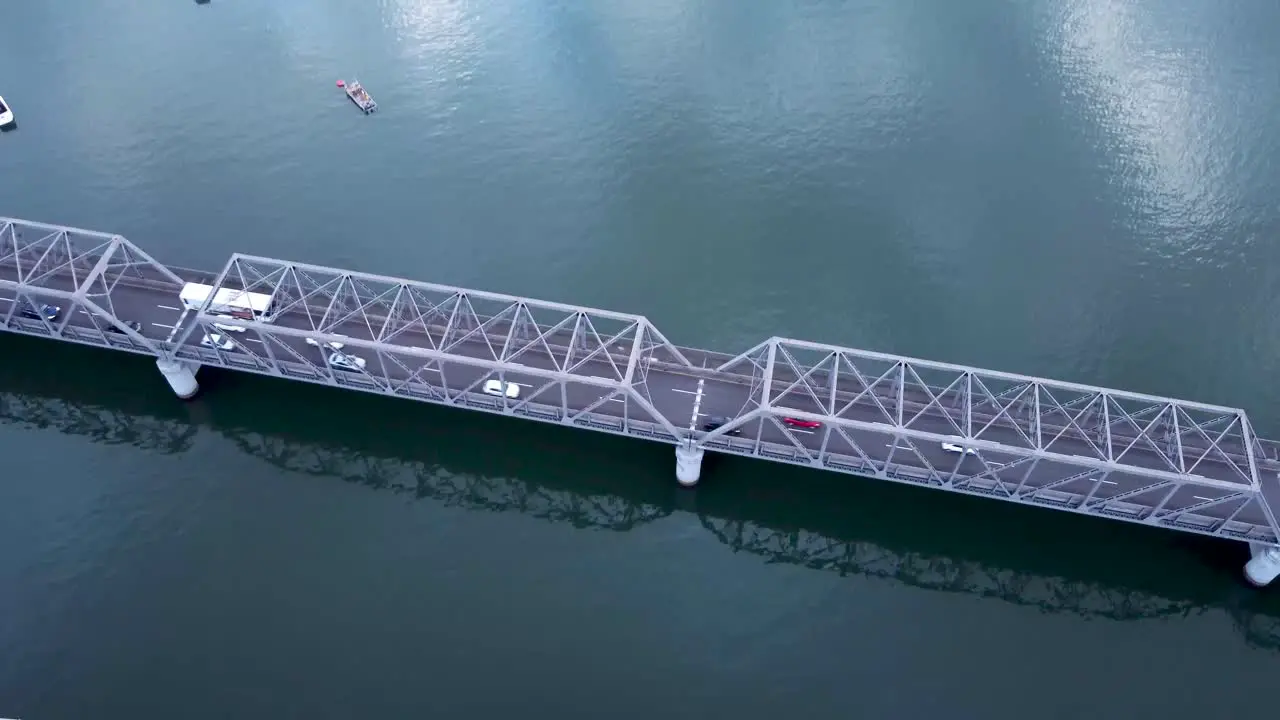 Birds eye POV over Tom uglys Bridge Sylvania