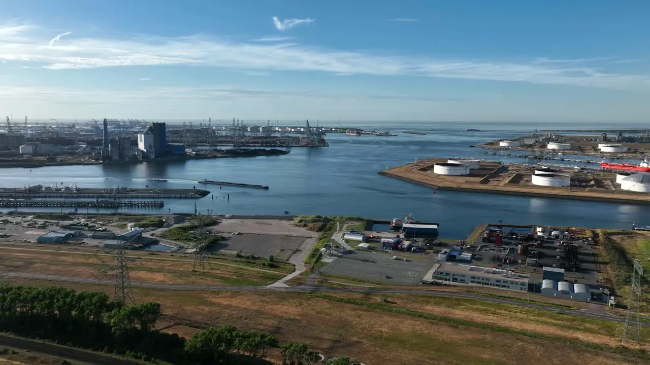 Port of Rotterdam Aerial Drone Top Notch Fly Above Netherlands Seaport Cargo Transportation Area