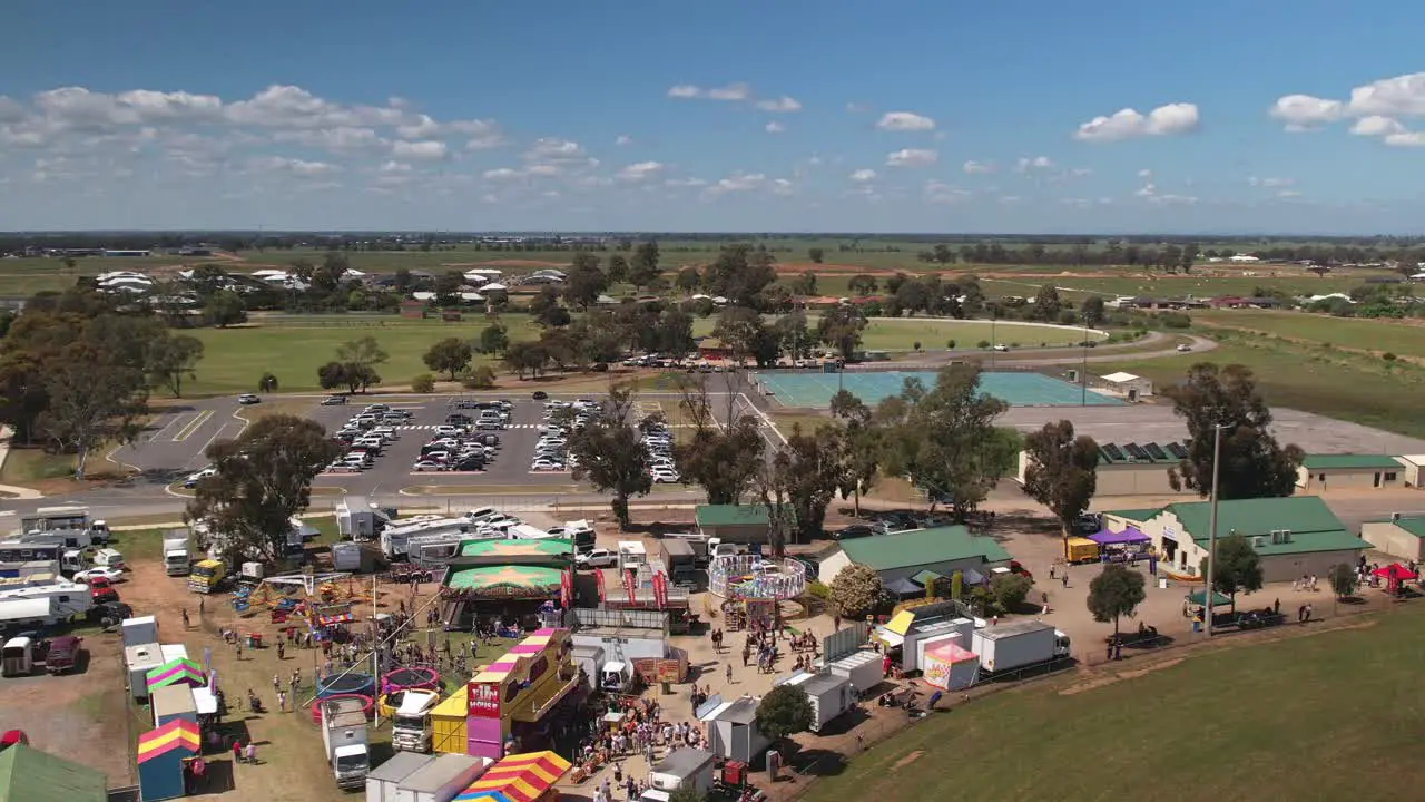 Yarrawonga Victoria Australia 7 October 2023 Aerial view of the amusement and food area of the Yarrawonga Show in Victoria Australia