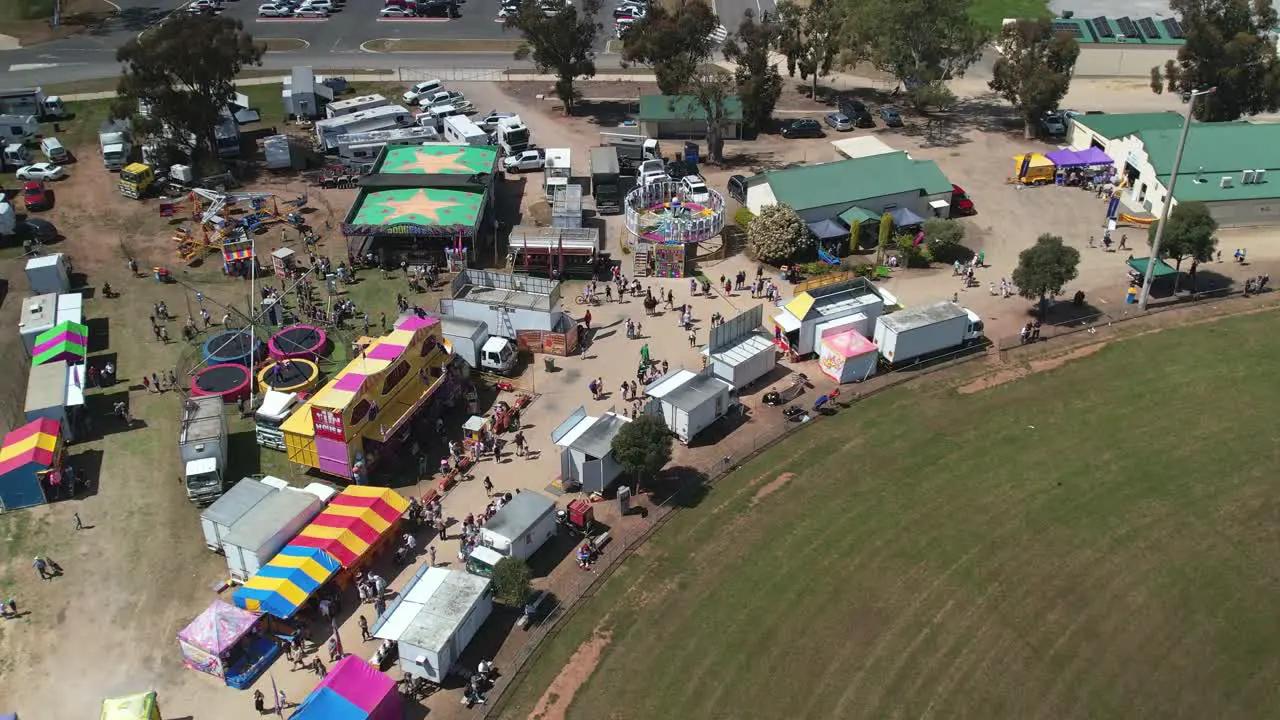 Yarrawonga Victoria Australia 7 October 2023 Aerial descending over the amusement rides at the Yarrawonga Show in Victoria Australia