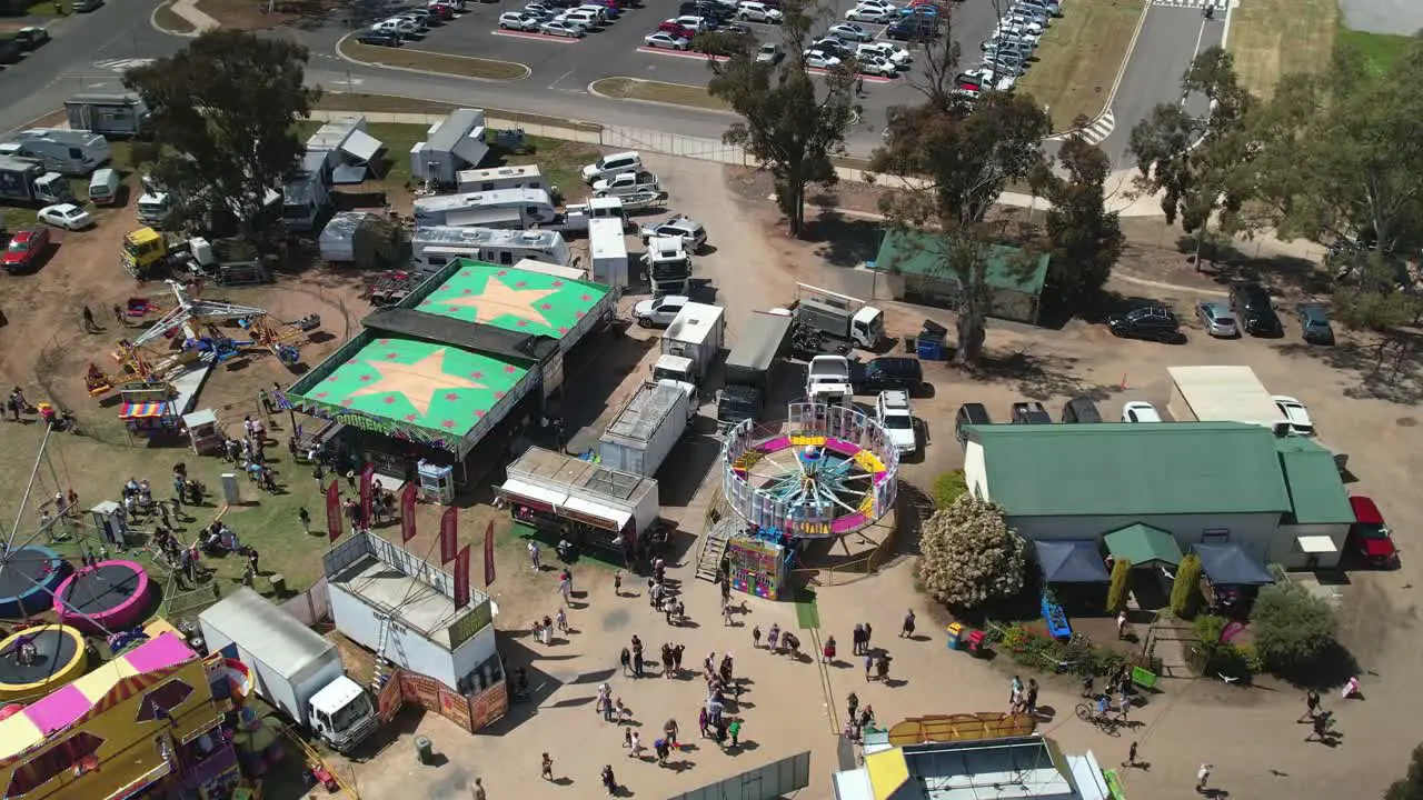 Yarrawonga Victoria Australia 7 October 2023 Aerial of people and amusement rides running at the Yarrawonga Show in Victoria Australia