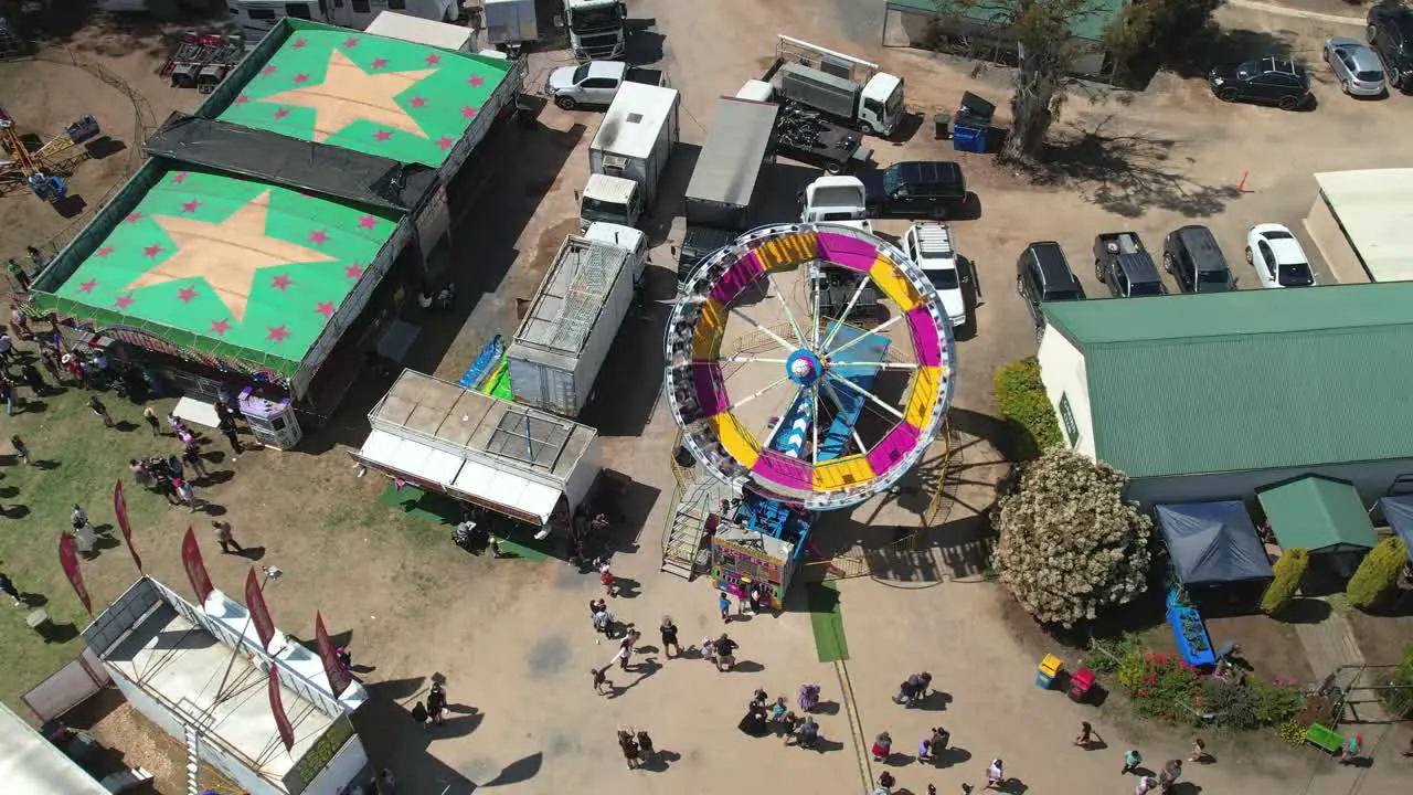 Yarrawonga Victoria Australia 7 October 2023 Slowly descending aerial of the Tornado amusement ride at the Yarrawonga Show in Victoria Australia