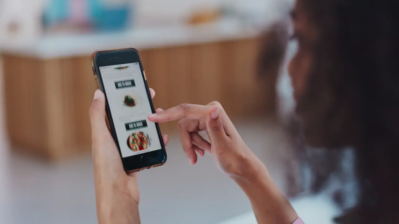 Smartphone food delivery and app with woman